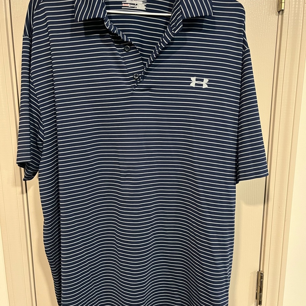Under Armour Navy and White Striped Men’s Polo